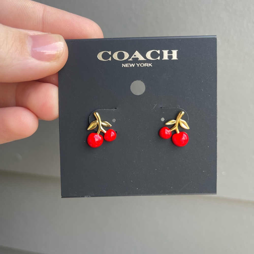 Coach Gold Tone Cherry Stud Earrings